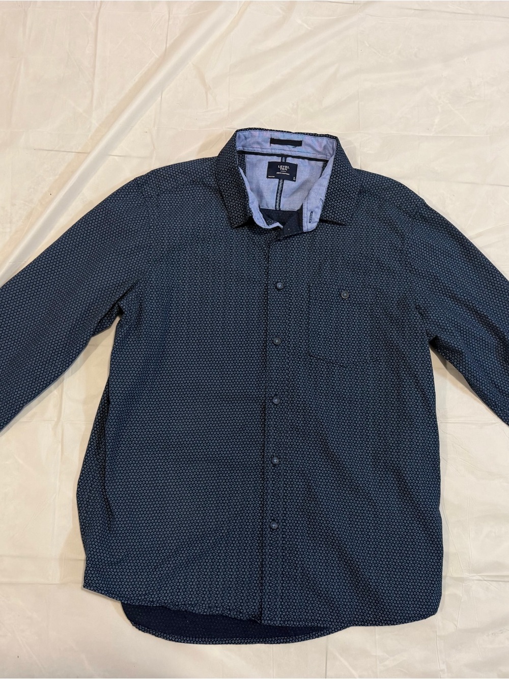 Navy Micro-Print Long-Sleeve Button-Down Shirt - Van Heusen